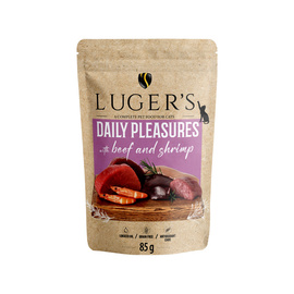 Luger's Daily Pleasures Nassfutter für Katzen mit Rindfleisch und Garnelen 10 x 85 g
